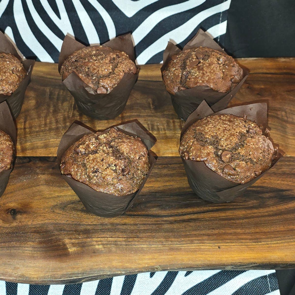 Batch of double chocolate muffins fresh out of the oven