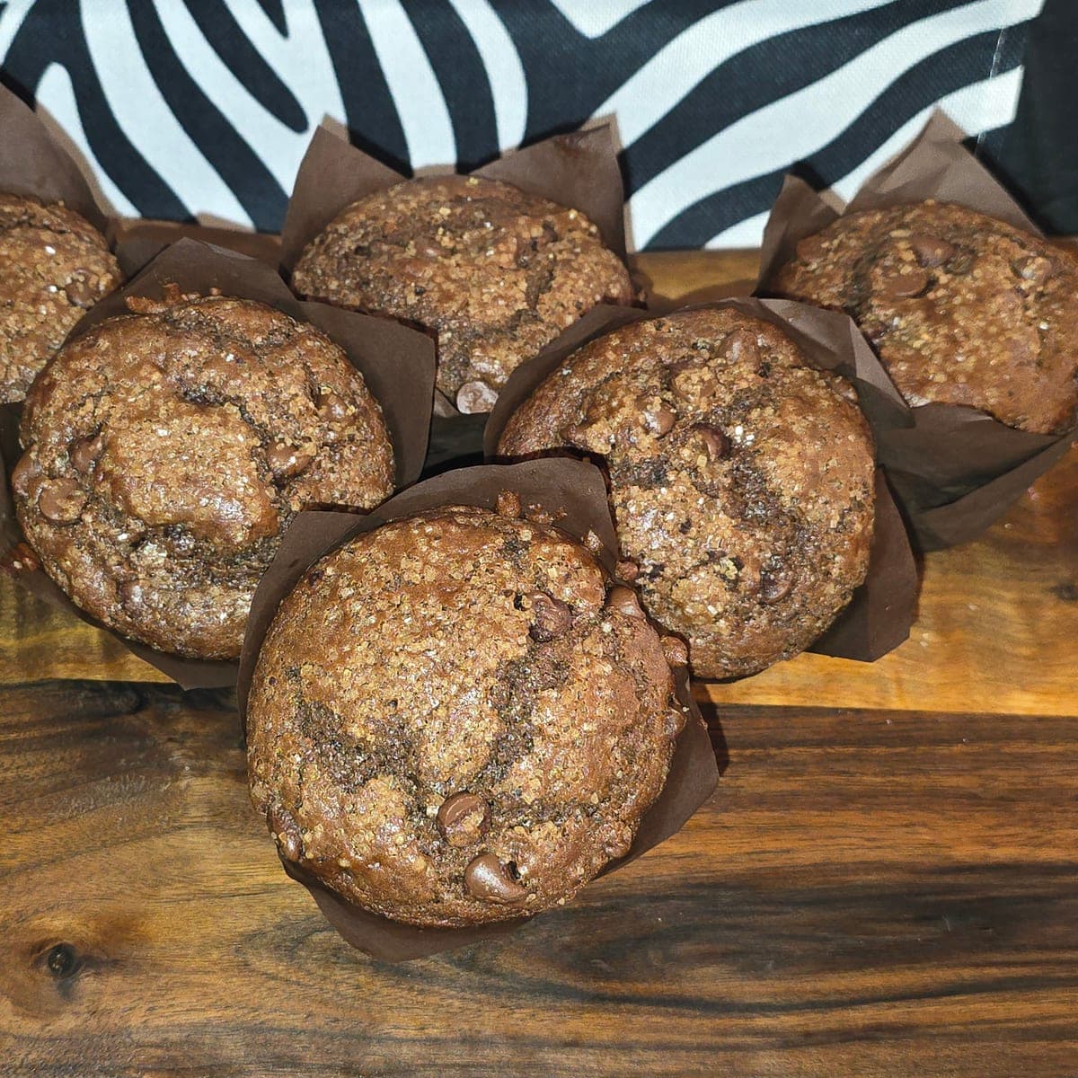 Double Chocolate Muffins with tall bakery-style domes